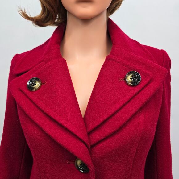 London Fog Peacoat Wool Blend Single-Breasted Women XXS 2XS Red Lined - Picture 5 of 12